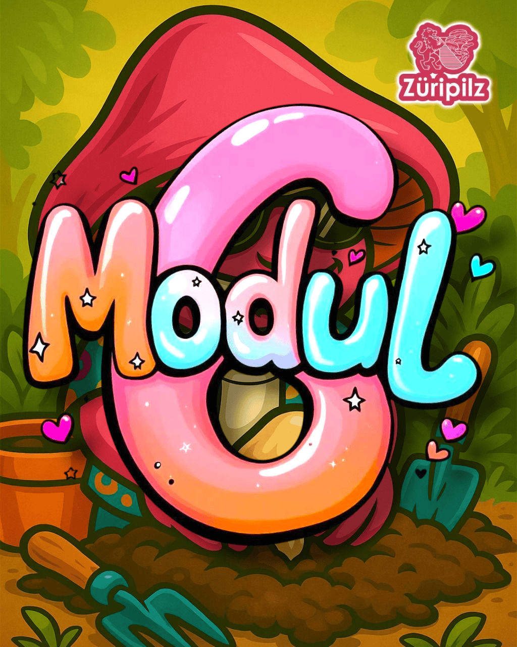 Capsi gräbt im Garten einen Pilz ein – Titelbild von Modul 6 der Entdeckerserie