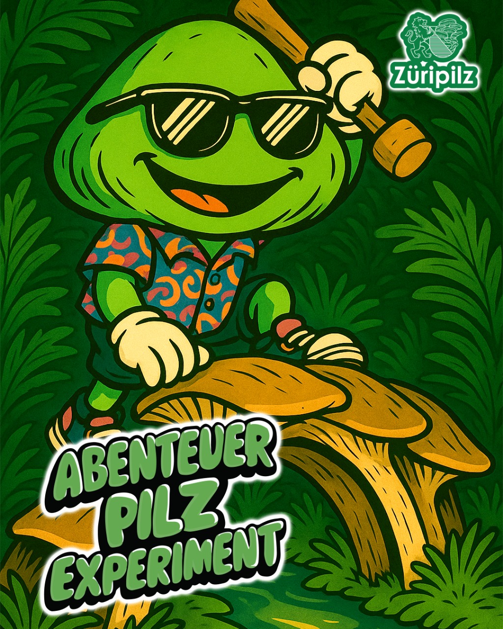 Mossa - die Naturkundige Mossa springt fröhlich über Pilze im Wald und spielt das Pilz-Holz-Spiel