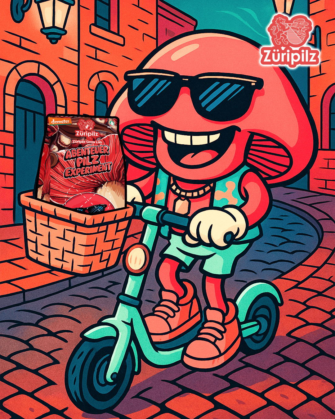 Capsi radelt mit der Abenteuer-Pilzbox durch die Gassen von Venedig